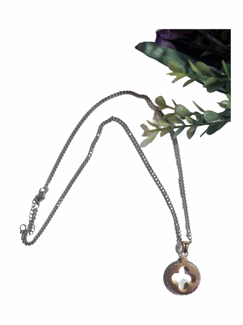 Two-Tone Clover Pendant Necklace in Gold and Silver - Women's Jewelry